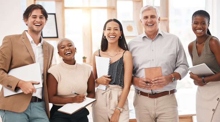 diverse office team smiling laughing together-1